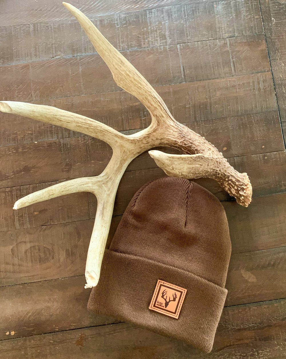 Brown Beanie with Leather Patch