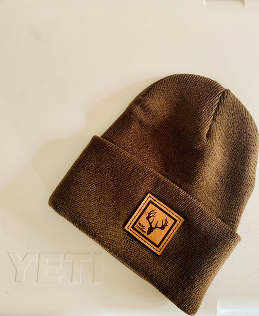 Brown Beanie with Leather Patch